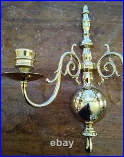 Two Virginia Metalcrafters #2025 Brass Two Arm Wall Sconce Candle Holders Xlnt