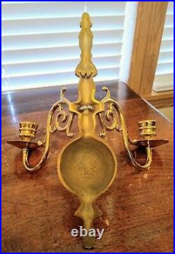 Two Virginia Metalcrafters #2025 Brass Two Arm Wall Sconce Candle Holders Xlnt