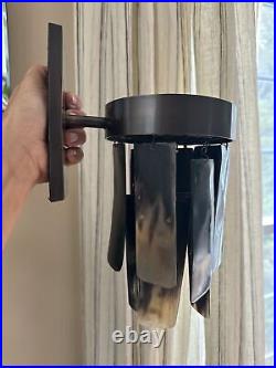 Two Wall Hanging Candle Holders Bombay Horn Art Deco Rare Bone Natural Gray Set