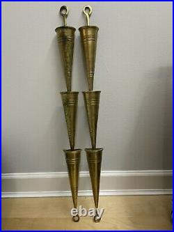 Two large brass cone wall decorating planters hanging vintage MCM