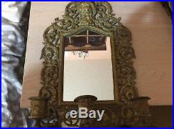 VINTAGE BRASS Triple CANDLE HOLDER WITH MIRROR WALL Elf King unique rare item
