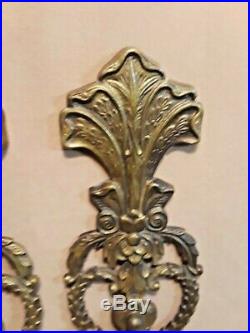 VINTAGE ORNATE VICTORIAN SOLID BRASS WALL SCONCES CANDLE HOLDERS 16 1/2 High