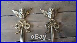 VINTAGE PAIR ANGEL CHERUB WALL SCONCES CANDLE HOLDERS 15 inches
