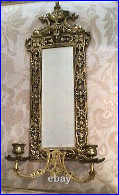 VINTAGE SOLID BRASS WALL MIRROR SCONCES With CANDLE HOLDERS