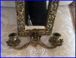 VINTAGE SOLID BRASS WALL MIRROR SCONCES With CANDLE HOLDERS