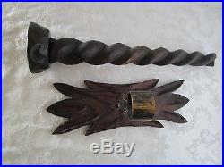 VINTAGE WALL SCONCE TORCH 20 CARVED TWISTED WOOD SPAIN candle holder Midcentury