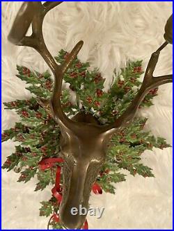 VTG 1985 Petites Choses Brass Reindeer Deer Christmas Candle Holder Wall Wreath
