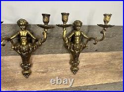 VTG Brass Cherub-Angel Wall Double Candle Scones H 15x W 10 Heavy 3.6 LbPair