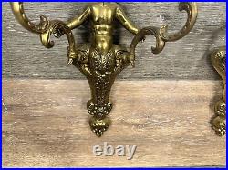 VTG Brass Cherub-Angel Wall Double Candle Scones H 15x W 10 Heavy 3.6 LbPair