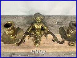 VTG Brass Cherub-Angel Wall Double Candle Scones H 15x W 10 Heavy 3.6 LbPair