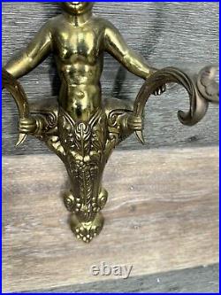 VTG Brass Cherub-Angel Wall Double Candle Scones H 15x W 10 Heavy 3.6 LbPair