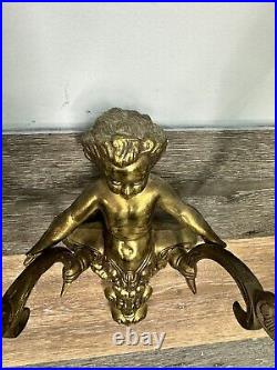 VTG Brass Cherub-Angel Wall Double Candle Scones H 15x W 10 Heavy 3.6 LbPair