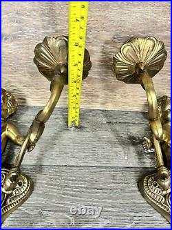 VTG Brass Cherub-Angel Wall Double Candle Scones H 15x W 10 Heavy 3.6 LbPair