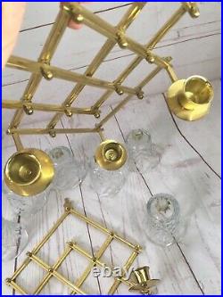 VTG Brass Glass Accordion Scissor Candle Holder Wall Mount Sconce USA Made RARE