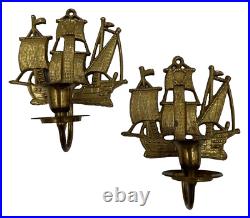 VTG Brass Schooner Ship boat candle holder wall sconce 6.25x5 Nautical set of 2