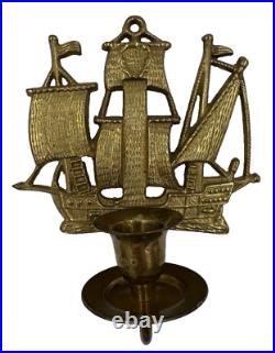 VTG Brass Schooner Ship boat candle holder wall sconce 6.25x5 Nautical set of 2