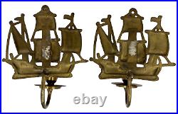 VTG Brass Schooner Ship boat candle holder wall sconce 6.25x5 Nautical set of 2