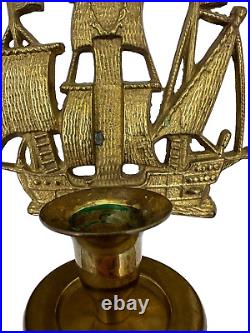 VTG Brass Schooner Ship boat candle holder wall sconce 6.25x5 Nautical set of 2