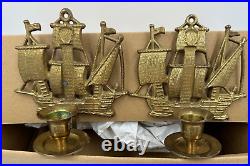 VTG Brass Schooner Ship boat candle holder wall sconce 6.25x5 Nautical set of 2