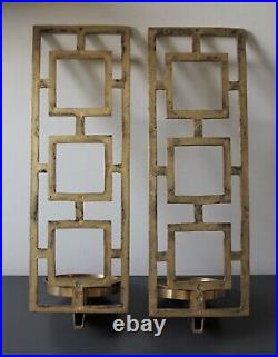 VTG Brass Wall Sconces Pillar Candle Holder Set of 2 Geometric Modern Large READ