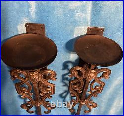 VTG Cast Iron Wall Sconces Candle Holders Set of 2 MCM Gothic