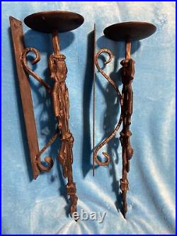 VTG Cast Iron Wall Sconces Candle Holders Set of 2 MCM Gothic