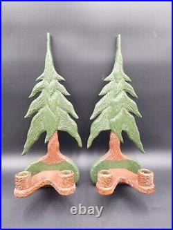VTG German Handarbeit Hand Carved Wood Tree Candle Stick Holders Wall Sconce 2PC
