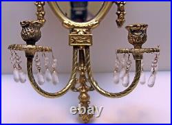 VTG Glo-Mar Artworks Brass Pagoda Mirror 2 Taper Candlestick Holder Crystals Rep