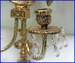 VTG Glo-Mar Artworks Brass Pagoda Mirror 2 Taper Candlestick Holder Crystals Rep
