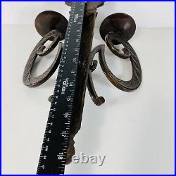 VTG Gothic Victorian Style Wall Mounted Sconce Set of 2 Candle Holder Brown 70s