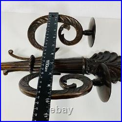 VTG Gothic Victorian Style Wall Mounted Sconce Set of 2 Candle Holder Brown 70s
