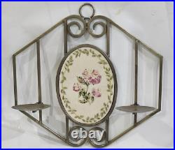 VTG Laura Ashley floral hydrangea Brass Wall Candle Sconce 15 x 14 COTTAGECORE