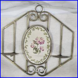 VTG Laura Ashley floral hydrangea Brass Wall Candle Sconce 15 x 14 COTTAGECORE