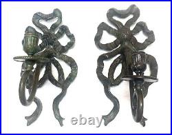 VTG Maitland Smith Bronze Ribbon Wall Sconce Candle Stick Holders 14.5 1.1