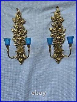 VTG Pair Hollywood Regency MCM Syroco 4133 Wall SCONCE Candle Holder 26x10