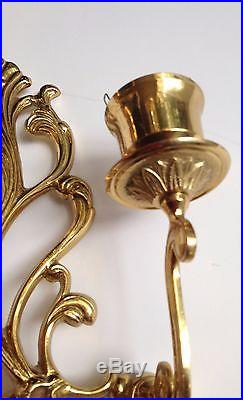 VTG Pair NEW Polished Brass Ornate Wall Sconces 2 Arm Candle Holders Candelabra