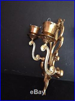 VTG Pair NEW Polished Brass Ornate Wall Sconces 2 Arm Candle Holders Candelabra