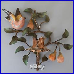 VTG Pair Shabby French Chic Toleware Wall Sconce Candle Holder Birds Pears x 2