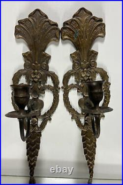 VTG Solid Brass Victorian Design Style Candlestick Candle Holders Wall Sconces