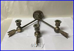 VTG or ANTIQUE SILVERED BRONZE LION ARROWS WALL CANDLE SCONCE HOLLYWOOD REGENCY