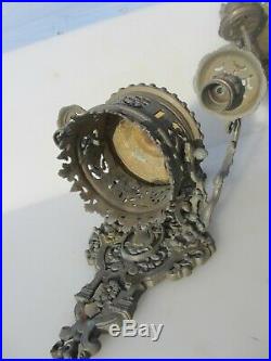 Victorian Brass Wall Sconces Candle Holders Old Antique French Lion Rococo Pair