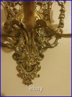 Victorian Brass Wall Sconces Candle Holders Old Antique Pair