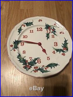 Villeroy & Boch China Holly Round Wall Clock & 2 Votive Candle Holders