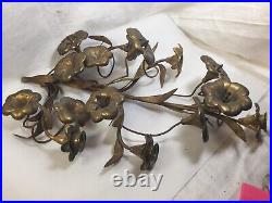 VintageBrass Floral Candle Stick Wall Holderwith 10 flowers & 4 candlestick holder