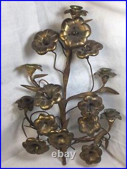 VintageBrass Floral Candle Stick Wall Holderwith 10 flowers & 4 candlestick holder