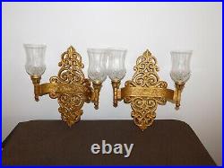 Vintage 14 High Pair Sconce 1969 Syroco Gold Candle Stick Holders Wall Mount