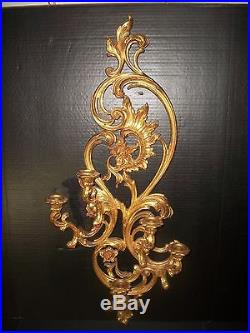 Vintage 1978 35 Tall Festive Gold Ornate Wall Candle Sconce