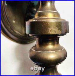 Vintage 23 in. BRASS Wall Sconce CANDLE HOLDER w HURRICANE GLASS SHADE Set of 2