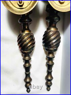 Vintage 23 in. BRASS Wall Sconce CANDLE HOLDER w HURRICANE GLASS SHADE Set of 2
