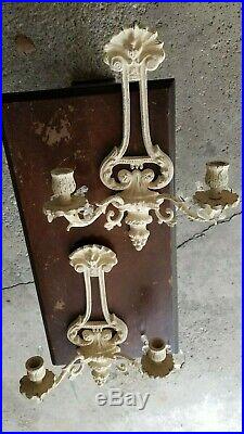 Vintage 2 Wall Sconces Double Candles Holder Cast iron French Style -Art Nouvea